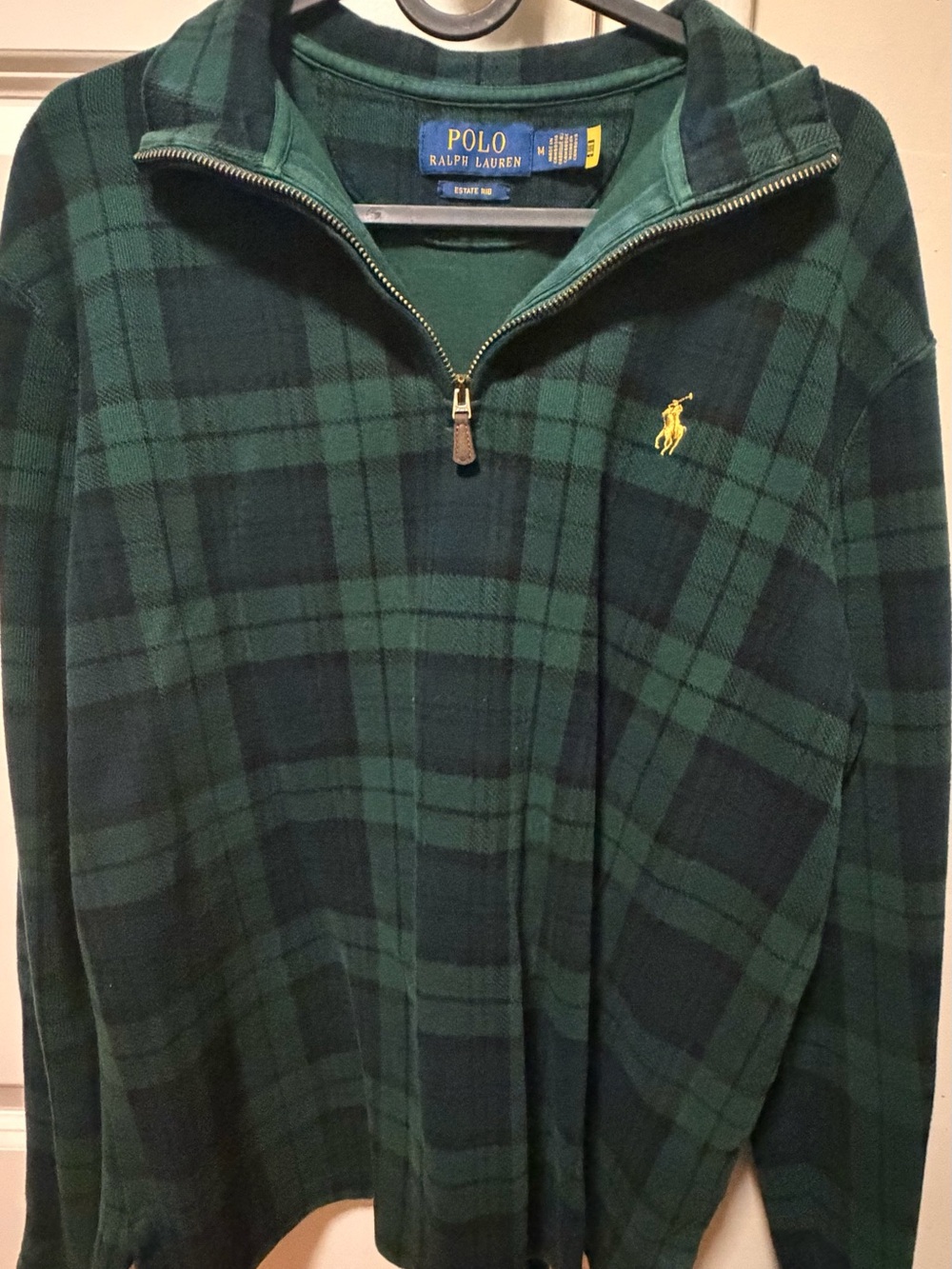 Polo by Ralph Lauren Men's Green Plaid Quarter-Zip Sweater